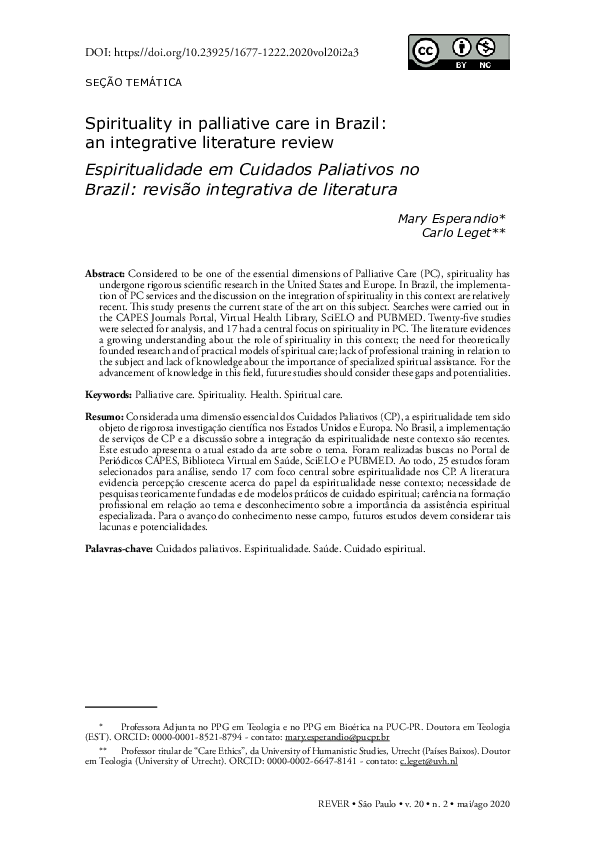 (PDF) Spirituality in palliative care in Brazil: an integrative ...