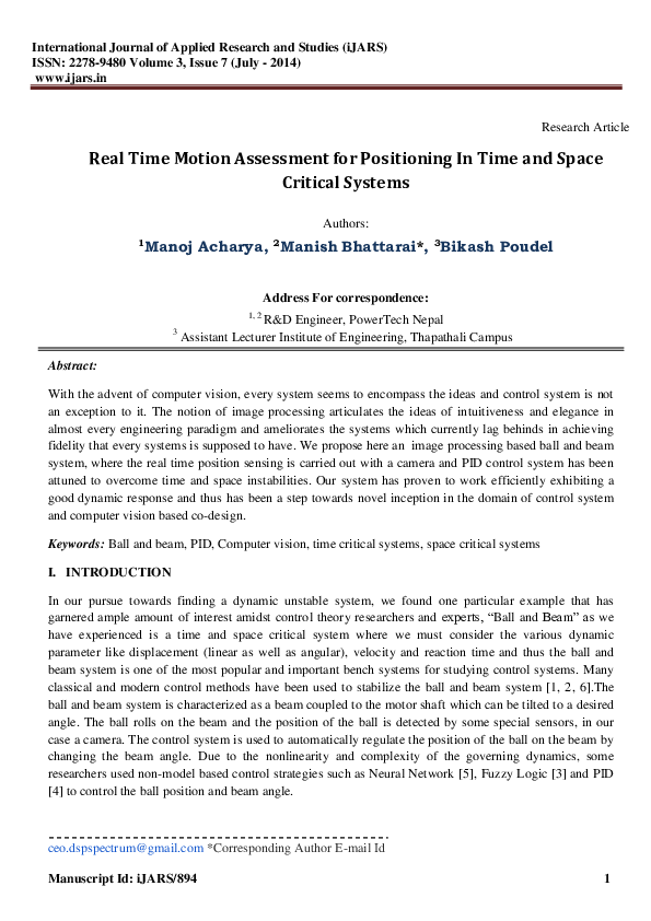 (PDF) Real Time Motion Assessment for Positioning In Time and Space ...