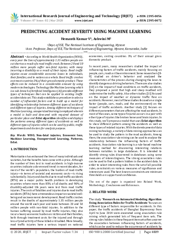 (PDF) IRJET-Predicting Accident Severity using Machine Learning