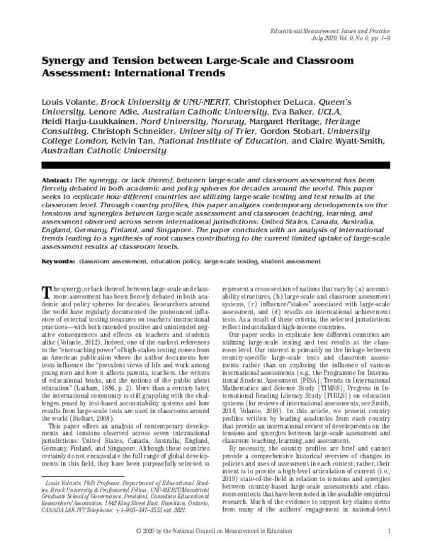 (PDF) Synergy and Tension between Large-Scale and Classroom Assessment ...