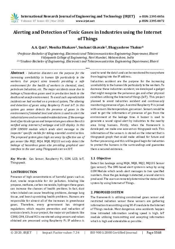 (PDF) IRJET- Alerting and Detection of Toxic Gases in Industries using ...