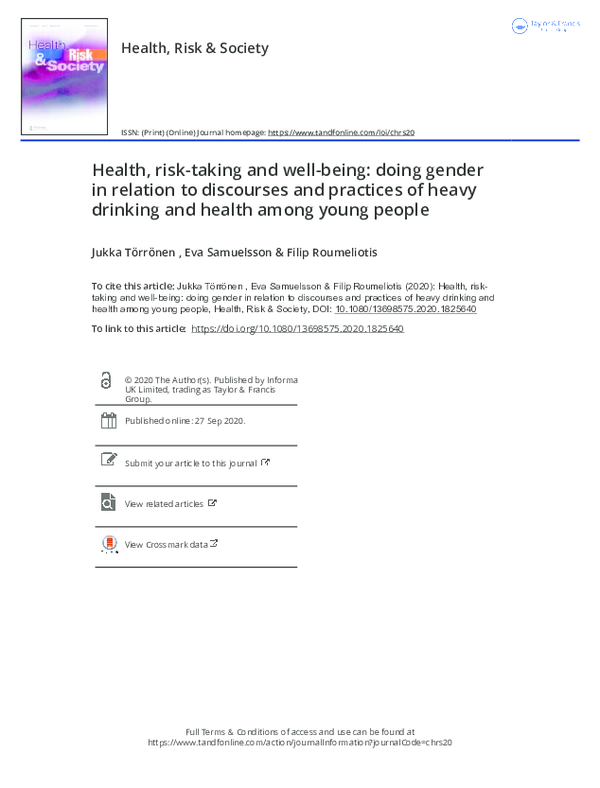 (PDF) Health, risk-taking and well-being: doing gender in relation to ...