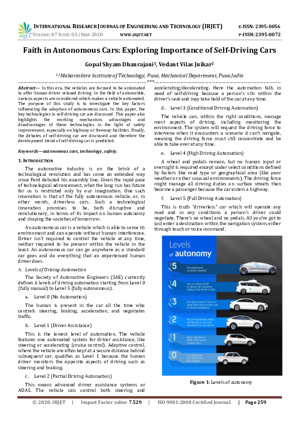 (PDF) IRJET - Faith in Autonomous Cars: Exploring Importance of Self ...