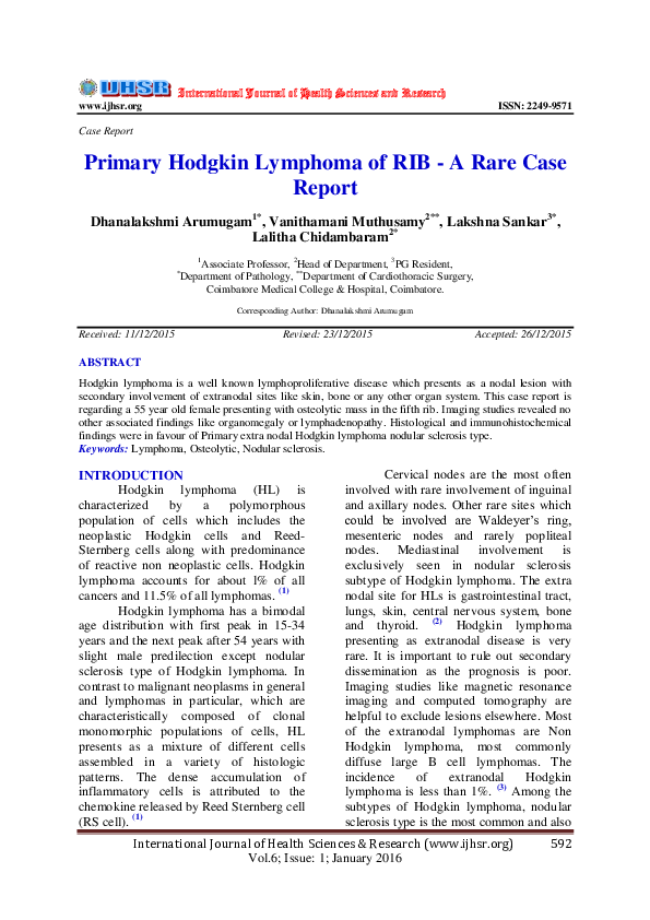(PDF) Primary Hodgkin Lymphoma of RIB -A Rare Case Report