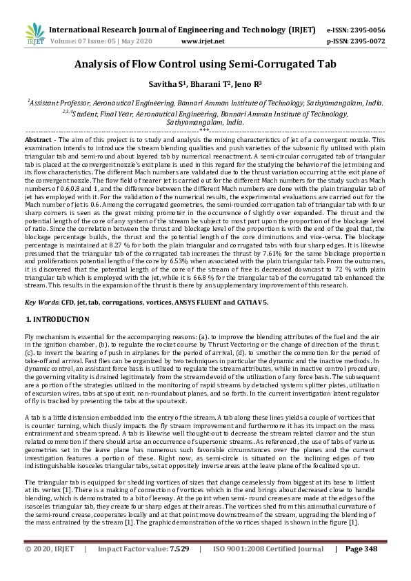 (PDF) IRJET- Analysis of Flow Control using Semi-Corrugated Tab
