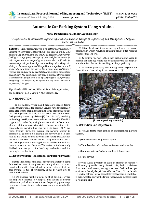 (PDF) IRJET- Automatic Car Parking System Using Arduino