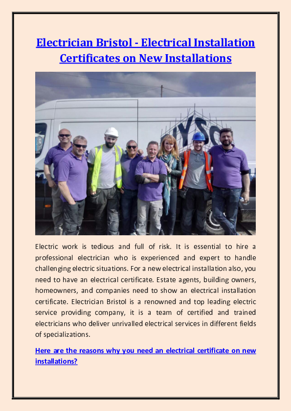 (PDF) Electrician Bristol Electrical Installation Certificates on New