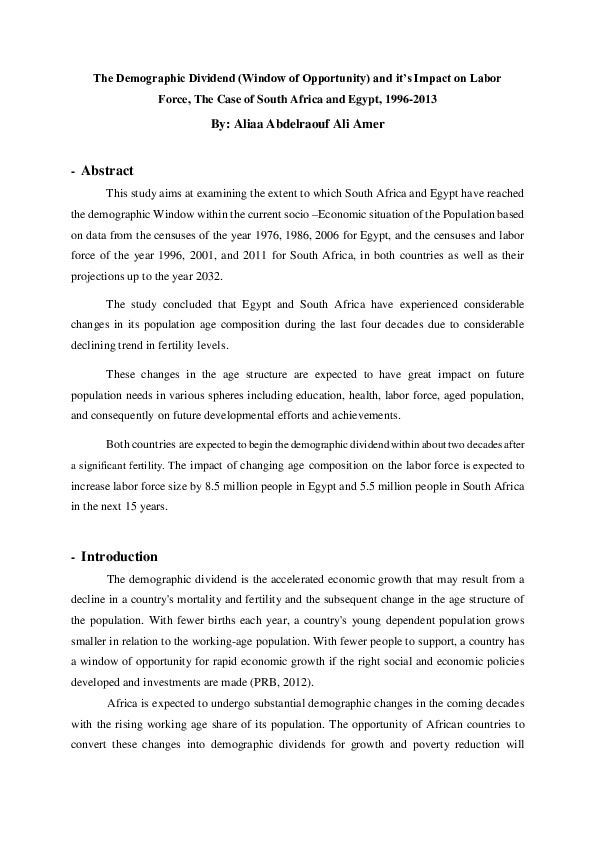 (PDF) The Demographic Dividend (Window of Opportunity) and it's Impact ...