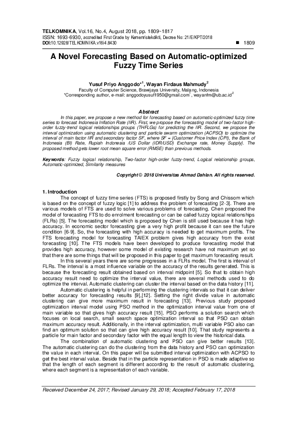 (PDF) A Novel Forecasting Based on Automatic-optimized Fuzzy Time Series