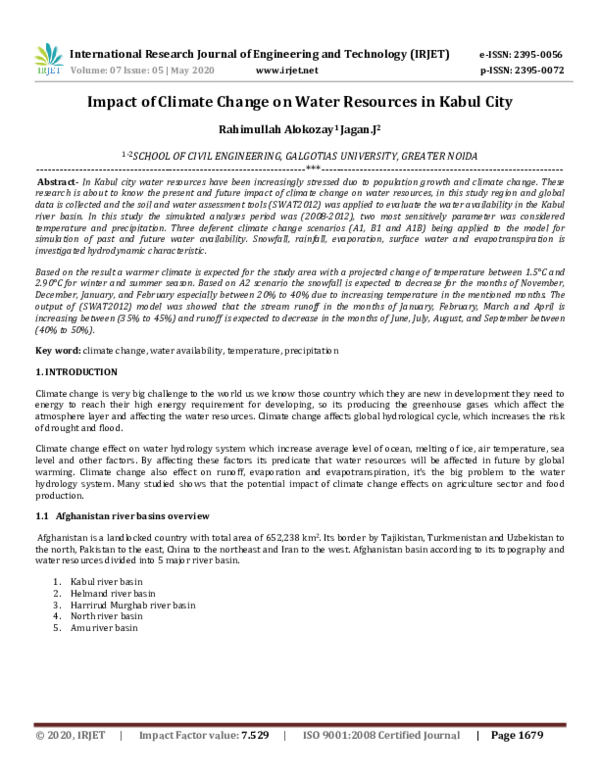 (PDF) IRJET- Impact of Climate Change on Water Resources in Kabul City