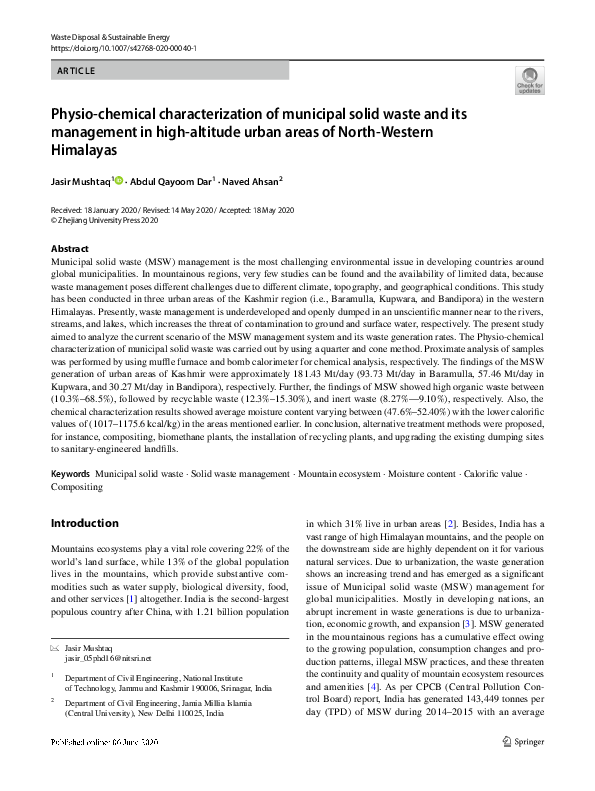 (PDF) Physio-chemical characterization of municipal solid waste and its ...