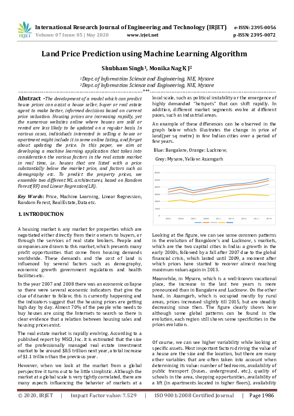(PDF) IRJET- Land Price Prediction using Machine Learning Algorithm