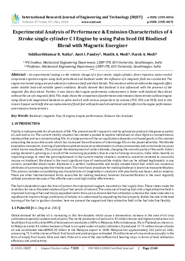 (PDF) IRJET- Experimental Analysis of Performance & Emission ...