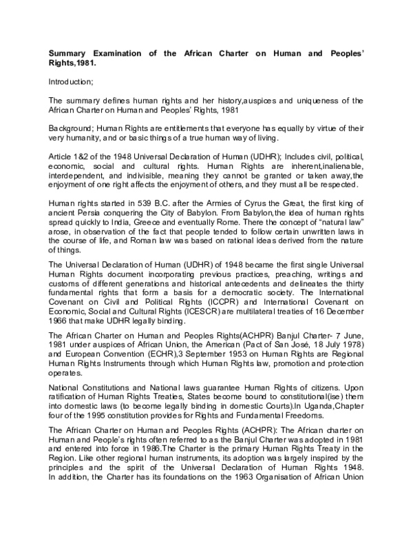 (DOC) Summary Examination of the African Charter on Human and Peoples ...