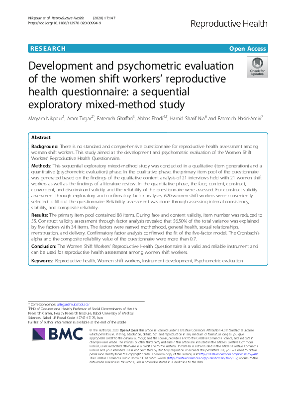 (PDF) Development and psychometric evaluation of the women shift ...