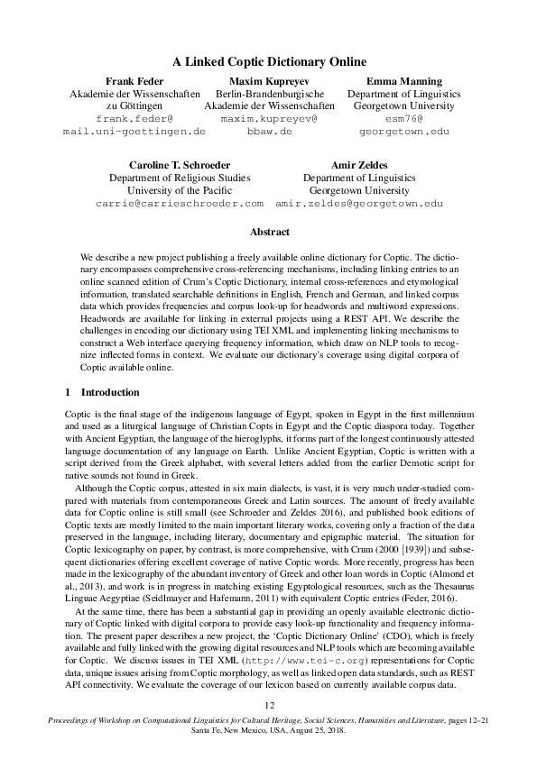 (PDF) A Linked Coptic Dictionary Online