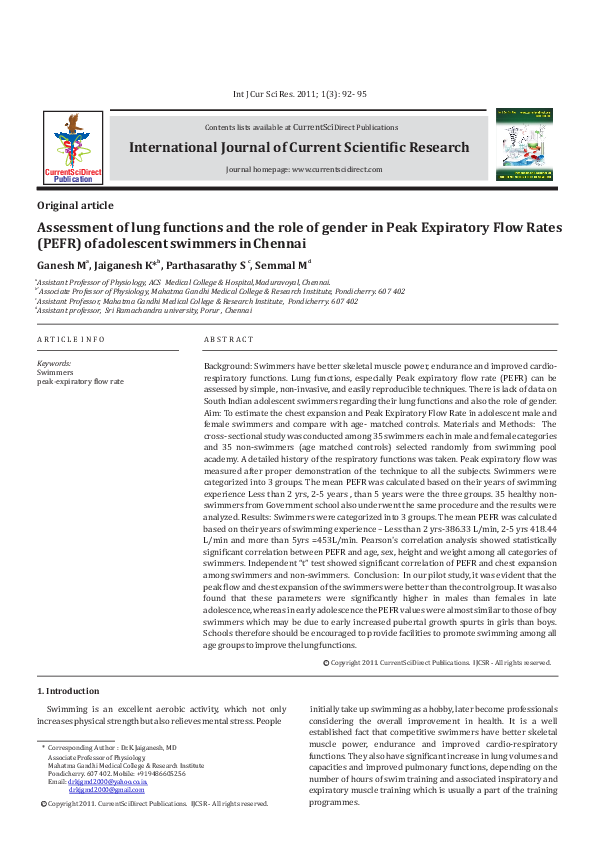 (PDF) Assessment of lung functions and the role of gender in Peak ...