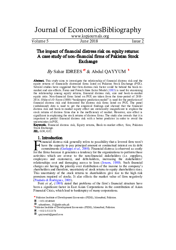 (PDF) The impact of financial distress risk on equity returns: A case ...