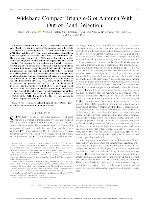 (PDF) Wideband Compact TriangleSlot Antenna With OutofBand Rejection