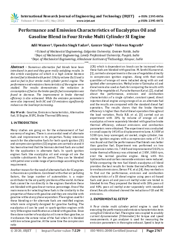 (PDF) IRJET- Performance and Emission Characteristics of Eucalyptus Oil ...