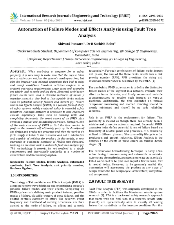 (PDF) IRJET- Automation of Failure Modes and Effects Analysis using ...