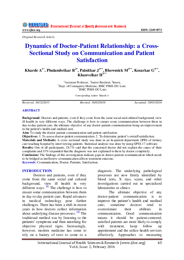 (PDF) A Cross Sectional Study on the Gap in Doctor Patient
