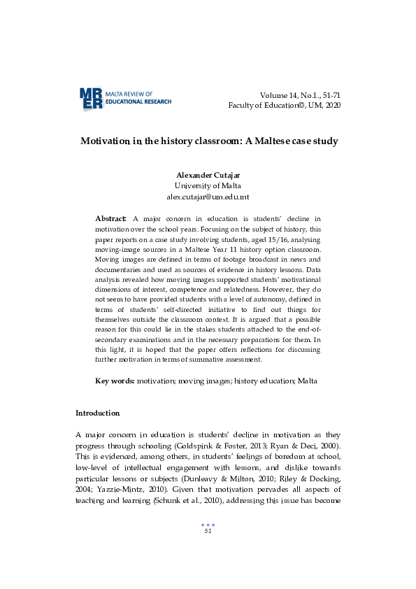 (PDF) Motivation in the history classroom: A Maltese case study