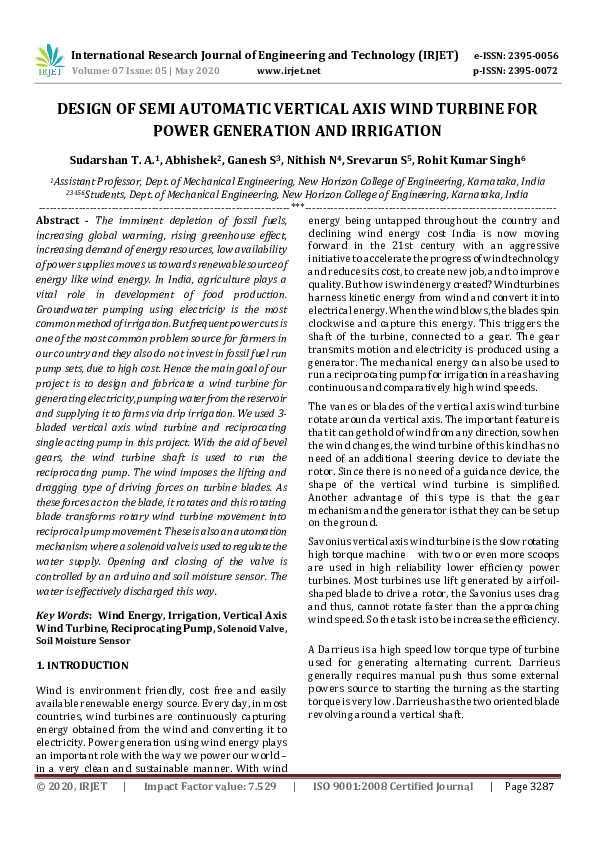 (PDF) IRJET- DESIGN OF SEMI AUTOMATIC VERTICAL AXIS WIND TURBINE FOR ...