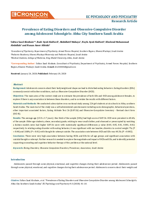 (PDF) Prevalence of Eating Disorders and Obsessive-Compulsive Disorder ...