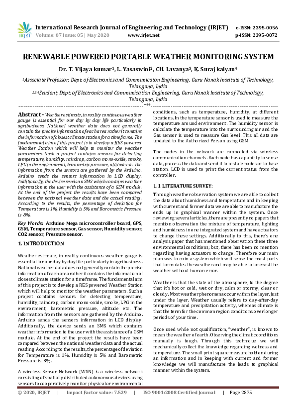 (PDF) RENEWABLE POWERED PORTABLE WEATHER MONITORING SYSTEM IRJET