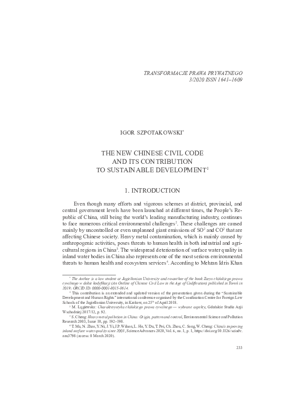 (PDF) The New Chinese Civil Code and its contribution to Sustainable ...