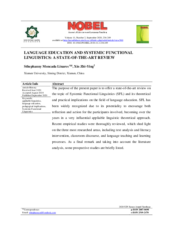 (PDF) LANGUAGE EDUCATION AND SYSTEMIC FUNCTIONAL LINGUISTICS: A STATE ...