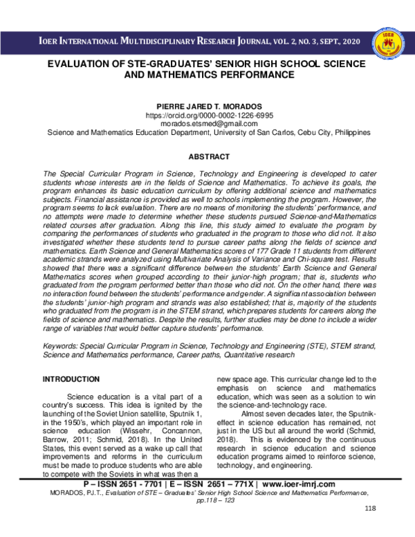 (PDF) Evaluation of STE Graduates' Senior High School Science and