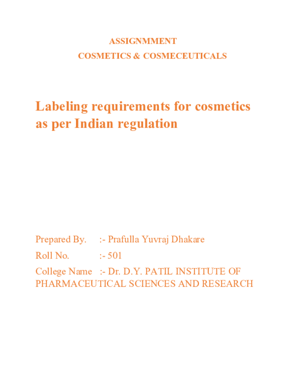 (DOC) Labeling requirements for cosmetics as per Indian regulation