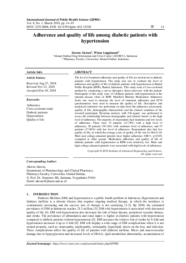 (PDF) Adherence and quality of life among diabetic patients with ...
