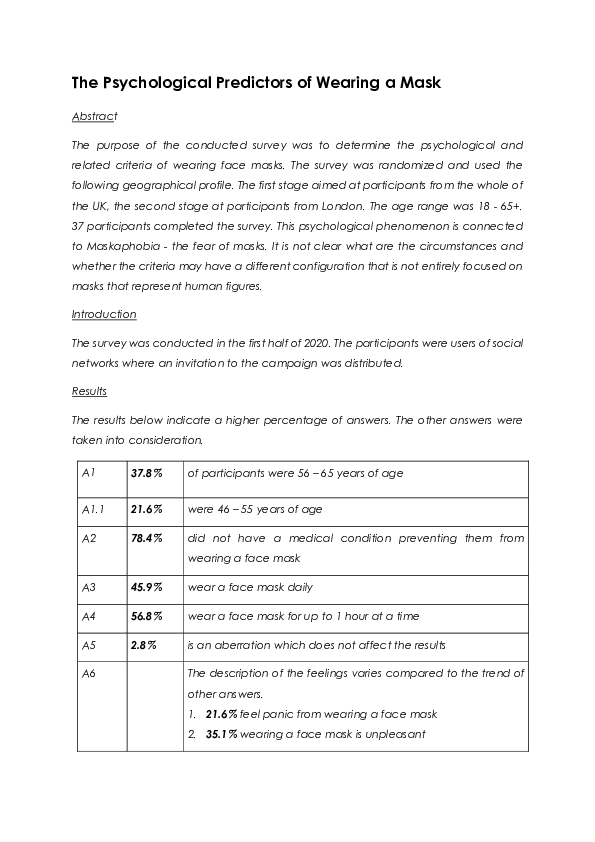 (PDF) The Psychological Predictors of Wearing a Mask