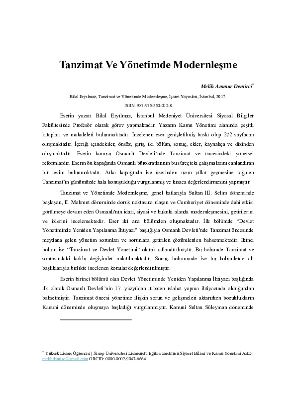 (PDF) Tanzimat ve Yönetimde Modernleşme