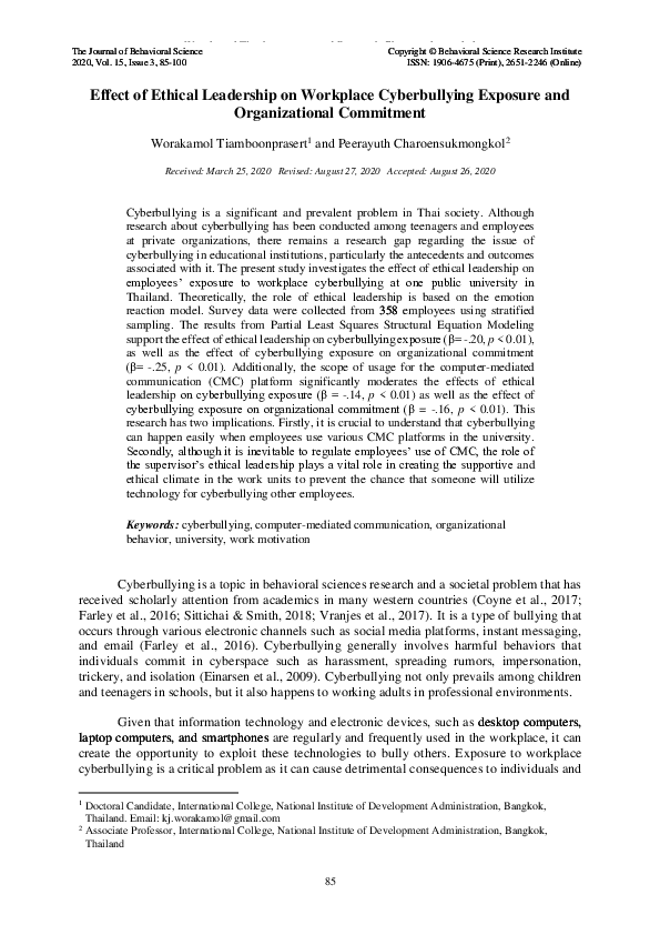 (PDF) Effect of Ethical Leadership on Workplace Cyberbullying Exposure ...