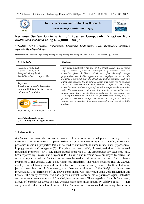 (PDF) Response Surface Optimization of Bioactive Compounds Extraction ...