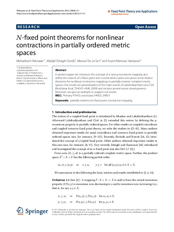 (PDF) N--fixed point theorem for nonlinear contractions in partially ...
