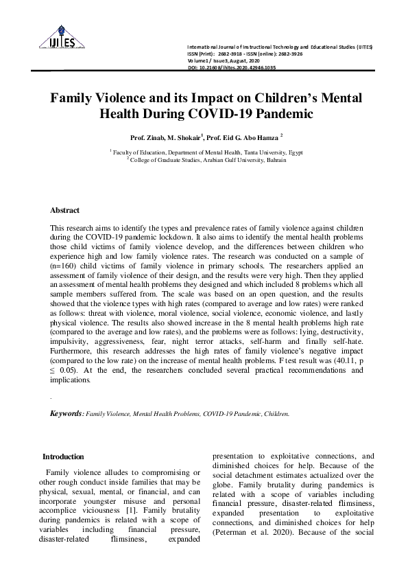 (PDF) Family Violence and its Impact on Children’s Mental Health During ...