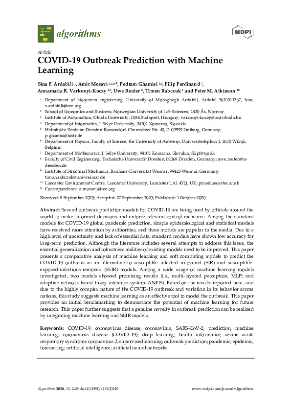 (PDF) COVID-19 Outbreak Prediction with Machine Learning