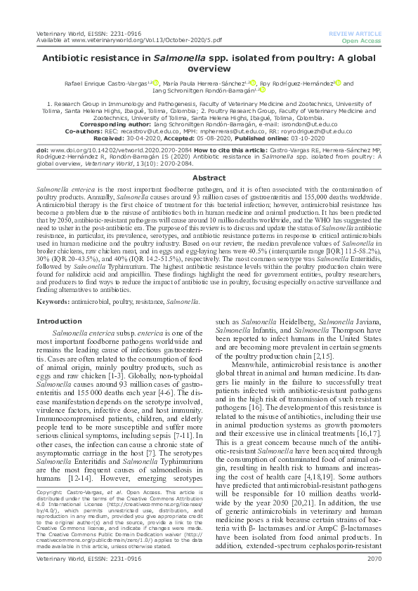 (PDF) Antibiotic resistance in Salmonella spp. isolated from poultry: A ...