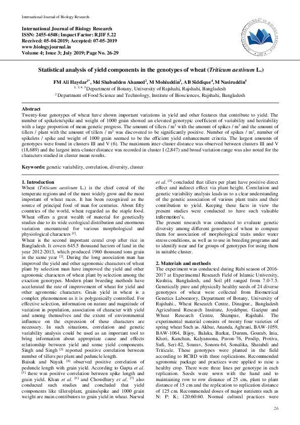 (PDF) Statistical analysis of yield components in the genotypes of ...