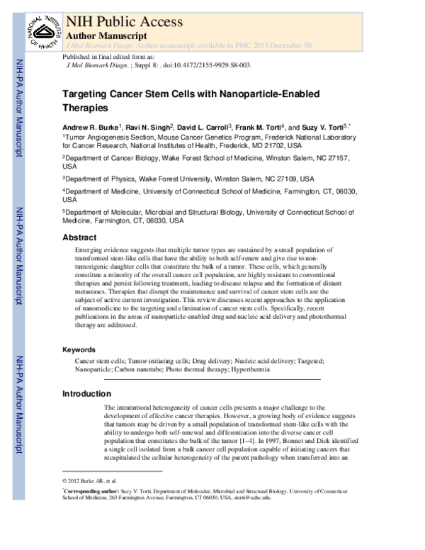 (PDF) Targeting Cancer Stem Cells with Nanoparticle-Enabled Therapies