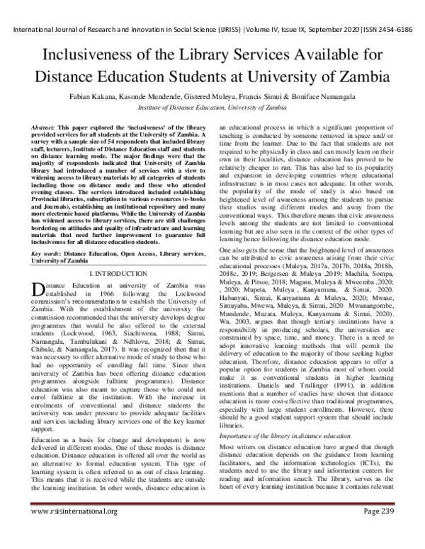 (PDF) Inclusiveness of the Library Services Available for Distance