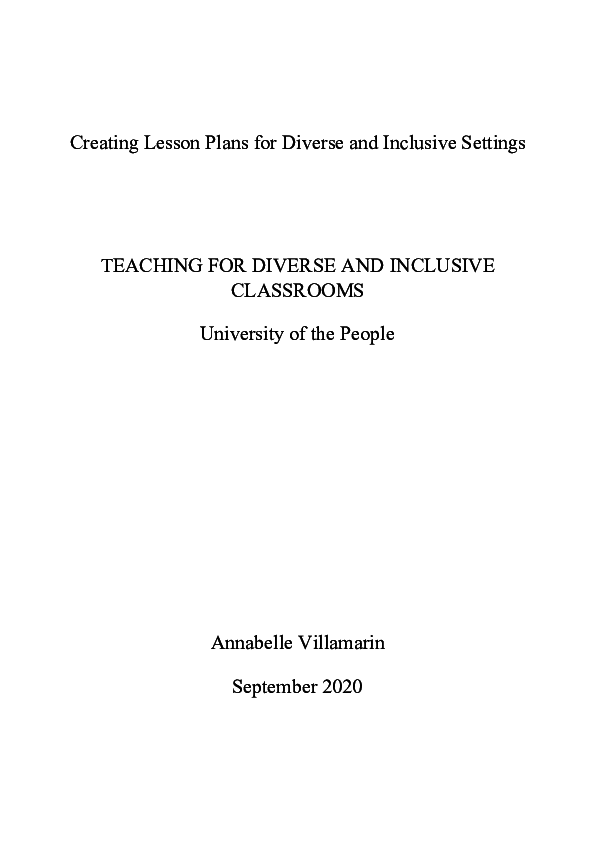 (PDF) Creating Lesson Plans for Diverse and Inclusive Settings