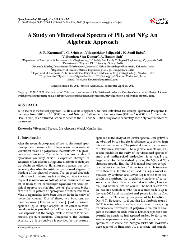 (PDF) A Study on Vibrational Spectra of PH 3 and NF 3 : An Algebraic ...