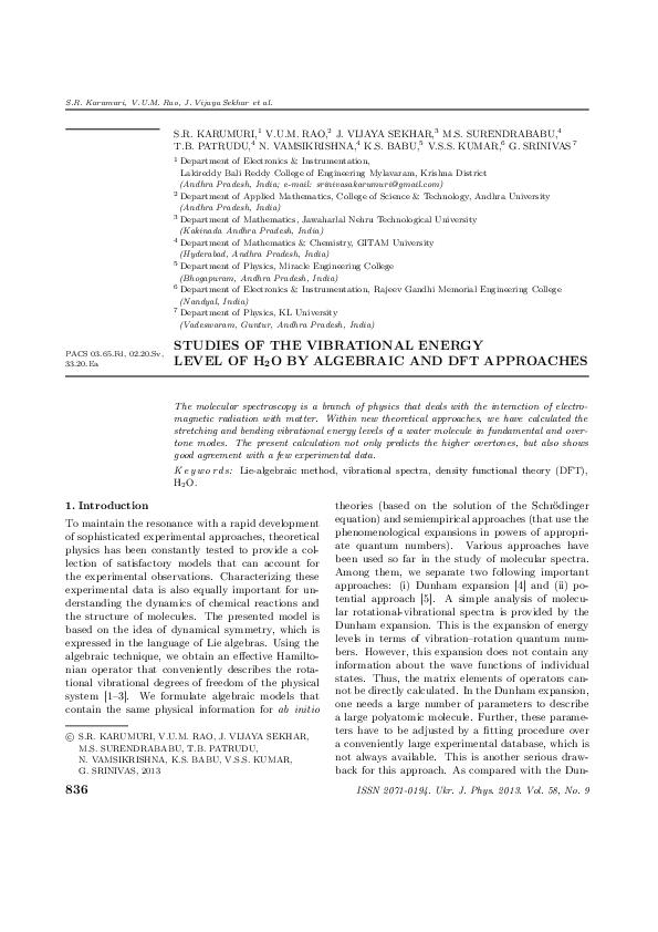 (PDF) STUDIES OF THE VIBRATIONAL ENERGY LEVEL OF H 2 O BY ALGEBRAIC AND ...