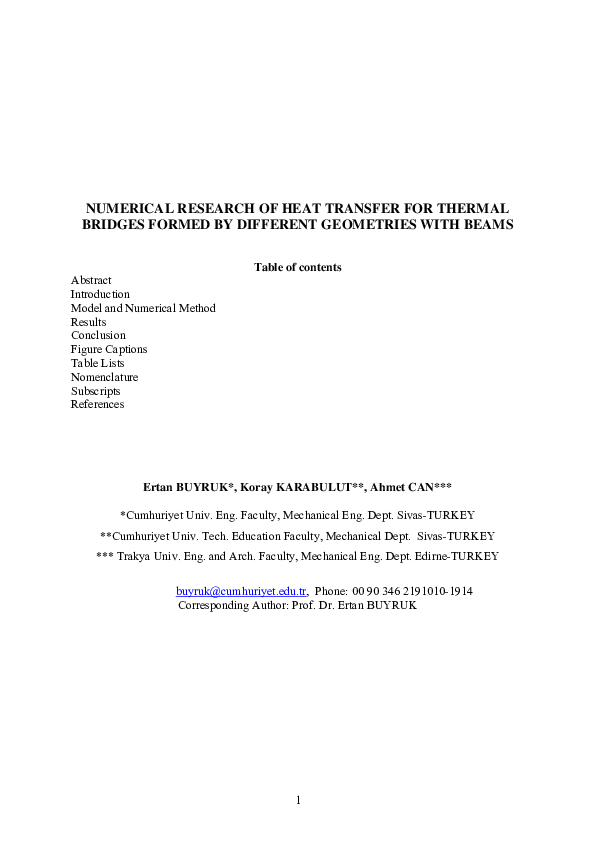 (PDF) NUMERICAL RESEARCH OF HEAT TRANSFER FOR THERMAL BRIDGES FORMED BY ...
